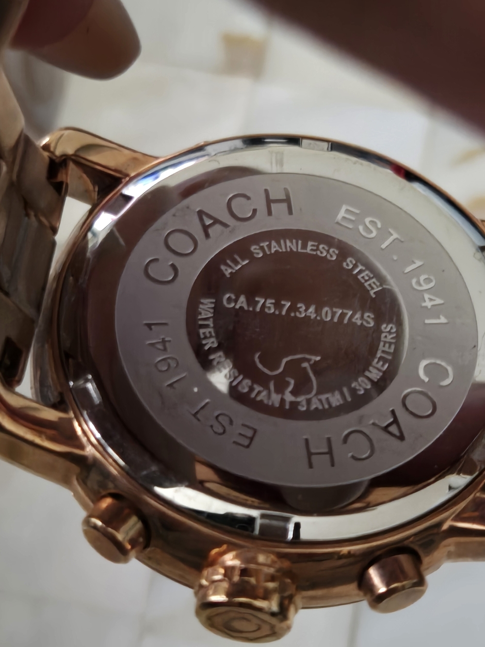 Coach Chelsea Rose Gold Chronograph Watch CA.75.7.34.0774S NWOT - Needs Battery - Picture 6 of 9